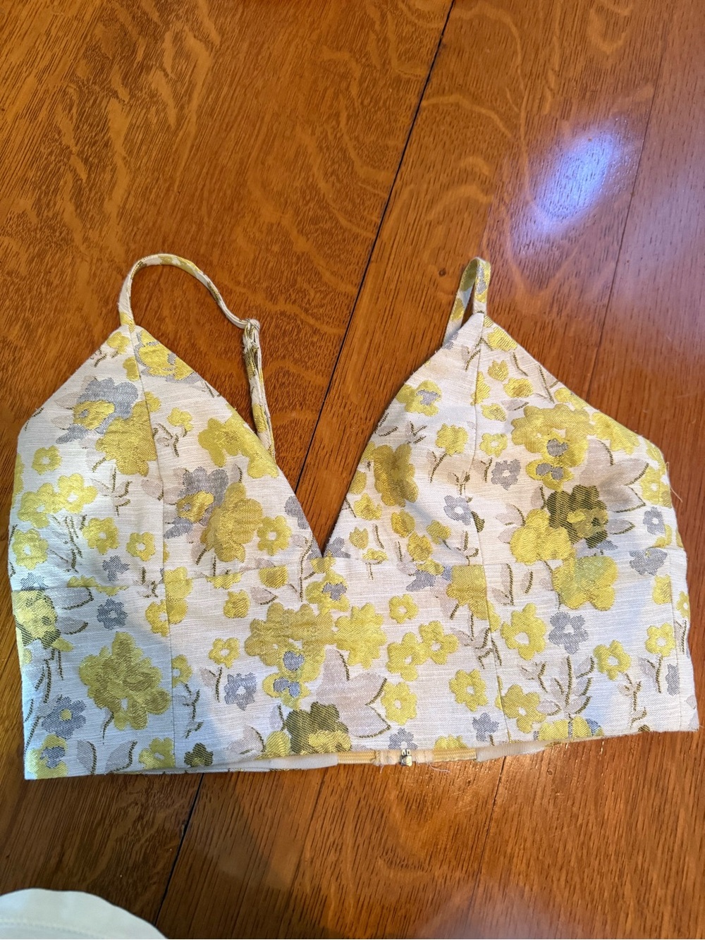 H&M Cream Floral Cropped Bustier with Yellow Accents